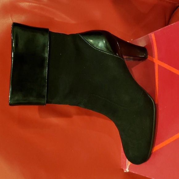 Aerosoles NEW Suede Leather Comfort Heel Boots Booties Patent Contrast BLACK 10M - Picture 8 of 16